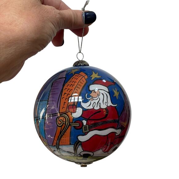 Pier 1 Li Bien Christmas Ornament 2006 Santa Reindeer in City Reverse Painted - Picture 2 of 12